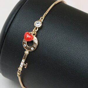 Rose Gold Key and Heart Charm Adjustable A-Bracelet for Women, XPAB0695